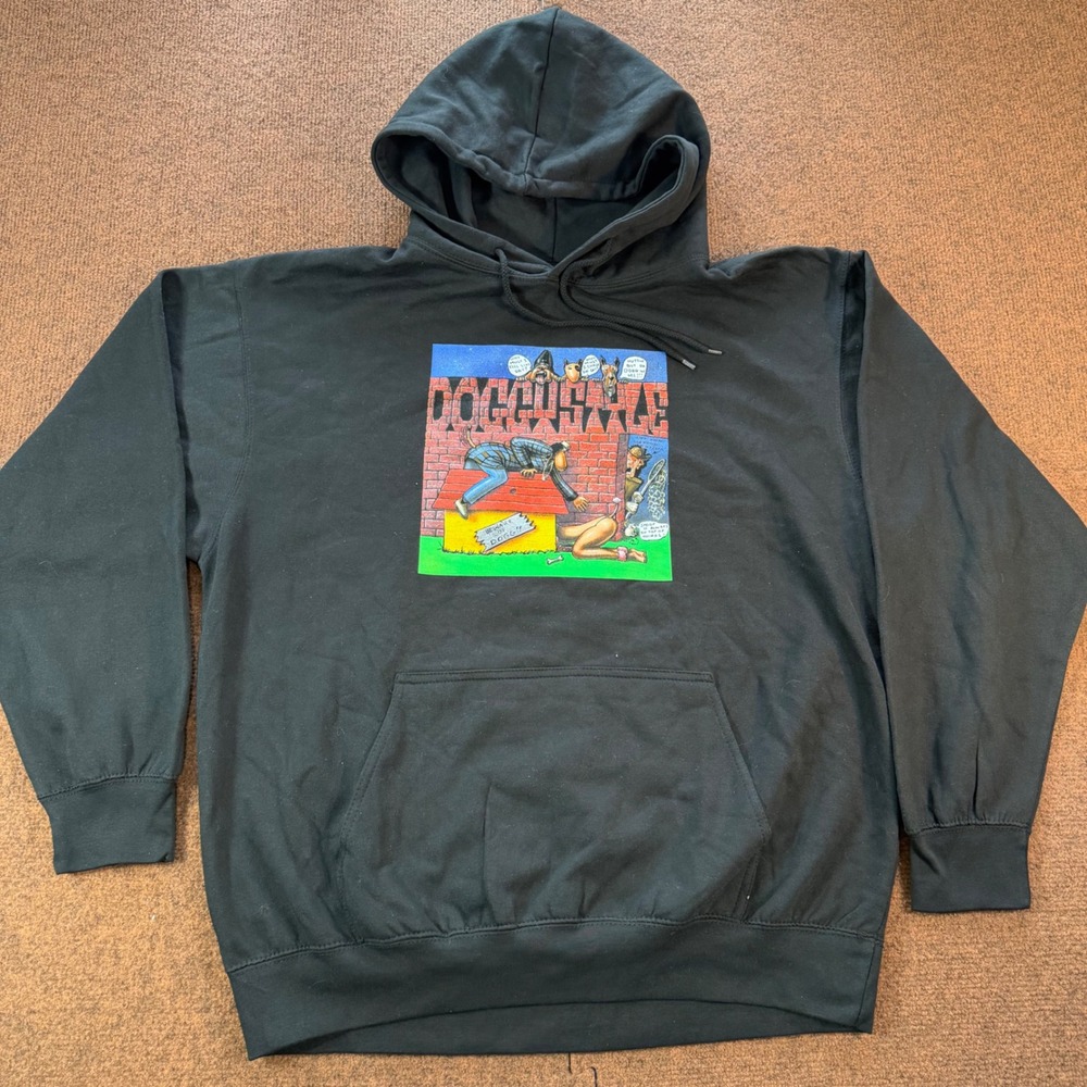 Death Row Records Snoop Dogg Doggystyle Album Cover Graphic Hoodie Black Mens L